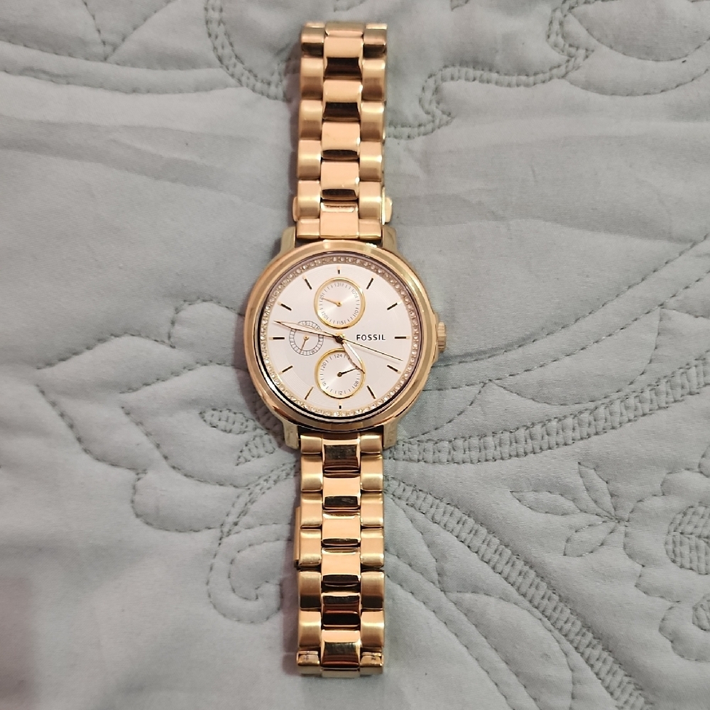 FOSSIL Gold-Tone Watch with White Dial